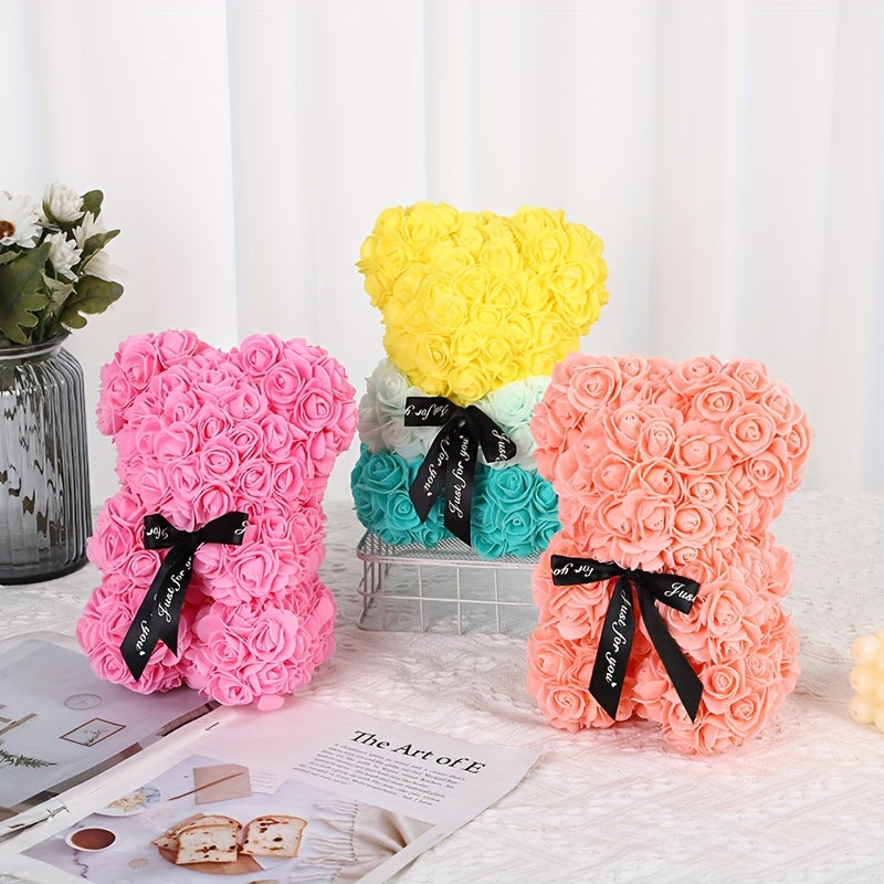 1pc, Artificial Rose Bear 9.84inch Artificial Foam Flower Terry Bear, Rose Bear Gifts For Mother Grandmother On Mother's Day, Perfect Gift For Valentine's Day, Anniversary, Wedding, Creative Gift For Birthday Christmas