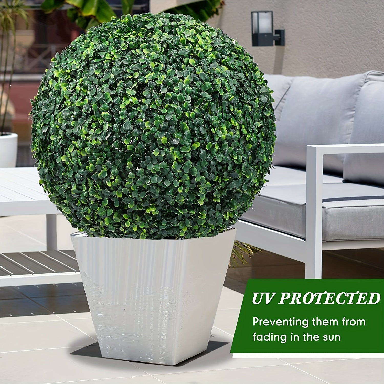 Topiary Ball Artificial Outdoor Boxwood Balls Topiary Lifelike Plants, Round Topiary For Indoor/Outdoor Decore, Sempre Verde Green 7 Inch, 11inch, 15inch, 19inch, 1 Piece