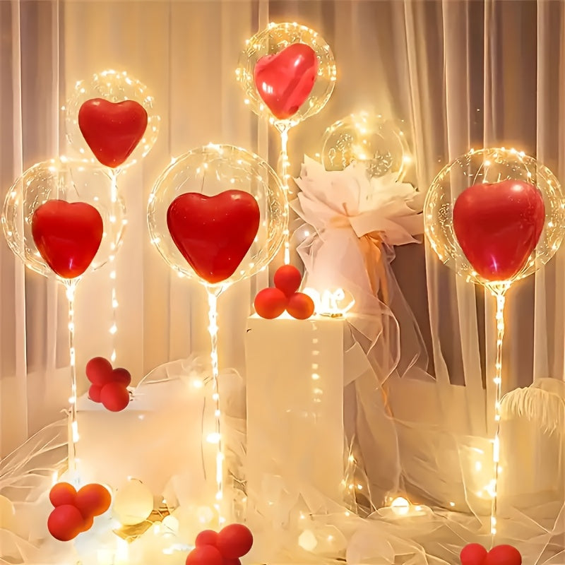 KADUOS 35pcs LED Balloon Kit, Red Heart-Shaped Balloons with Yellow LED Lights, 5 Bobo Balls & 25 Latex Balloons, Perfect for Birthday, Wedding, Proposal & Anniversary, Indoor & Outdoor Decor, Plastic, Batteries Not Included