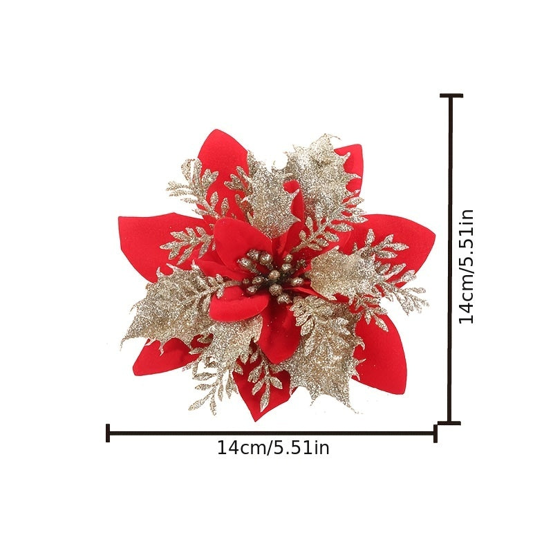 20pcs Glitter Poinsettia Artificial Flower for Christmas Decor, Weddings, Parties, Wreaths, and Garlands