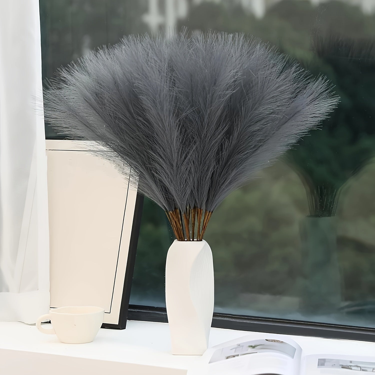 18pcs Artificial Plant Pampas Grass, 21.6in/55cm Faux Plant Vase Flower Arrangement, Fall Family Kitchen Bohemian Decoration Festival Wedding Party Decoration Atmosphere Props