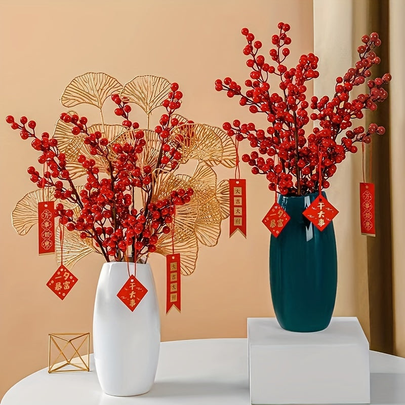 12pcs 8.46 Inch Artificial Red Berry Stems for Home Decor, Weddings, DIY Crafts, and Chinese New Year's Decorations