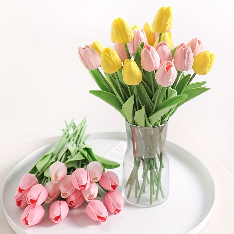 10pcs, Artificial Tulip, Artificial Flower Faux Flower Realistic Simulation Flower Blooming DIY Craft Bridal Bouquet Home Table Living Room Decoration, Indoor Outdoor Decoration