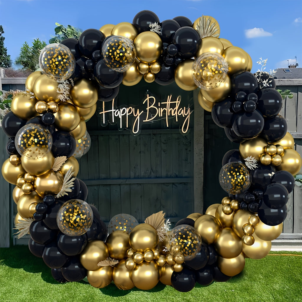 140pcs Black & Golden Balloon Garland Kit - Perfect for Birthdays, Graduations, Bachelorette Parties, Father's Day, New Year's, Weddings, Anniversaries & More - Includes Confetti Latex Balloons