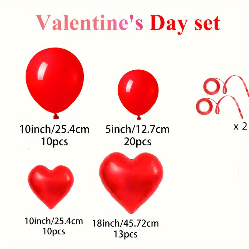 53pcs Valentine'S Day Balloon Set, Includes 30 Red Latex & 23 Aluminum Foil Heart Balloons with Accessories, Ideal for Indoor & Outdoor Decorations, Perfect for Birthday, New Year, Christmas Celebrations, KADUOS Brand