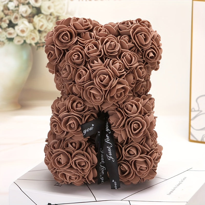 1pc, Artificial Rose Bear 9.84inch Artificial Foam Flower Terry Bear, Rose Bear Gifts For Mother Grandmother On Mother's Day, Perfect Gift For Valentine's Day, Anniversary, Wedding, Creative Gift For Birthday Christmas