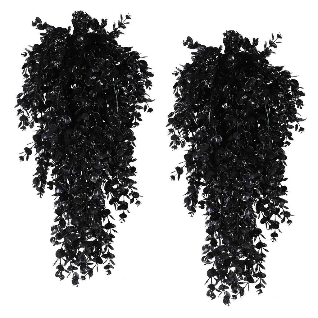 4pcs Artificial Black Eucalyptus Flowers Vine, Simulation Autumn Hanging Wall Rattan, UV Protection Plastic Plant, For Wedding Birthday Décor, Fall Halloween Thanksgiving Xmas Decor, Home Room Arch Garland Ceiling Decor