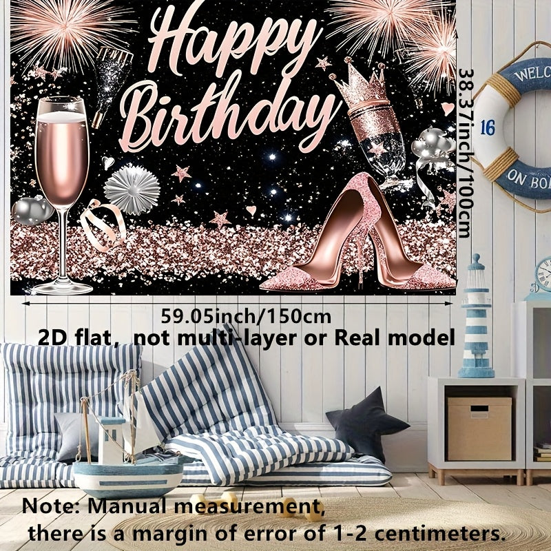 Rose Golden and Black 110pcs Balloon Arch Kit with "Happy Birthday" Backdrop, Metallic Rose Golden & Black Balloons in 18, 12, 10, 5 Inch Sizes for Birthday Party Bridal Shower Wedding Anniversary Decoration Halloween&Christm