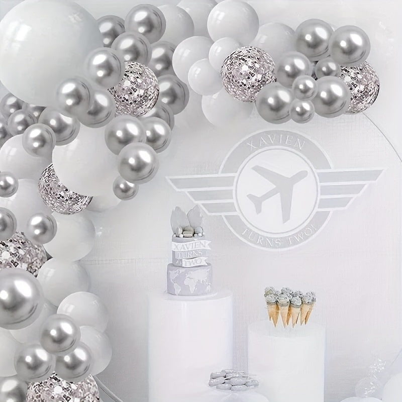 147pcs, 5/10/12/18 Inch White Silvery Confetti Latex Balloon Arch Garland For Baby Shower Birthday Party Bridal Wedding Decorations