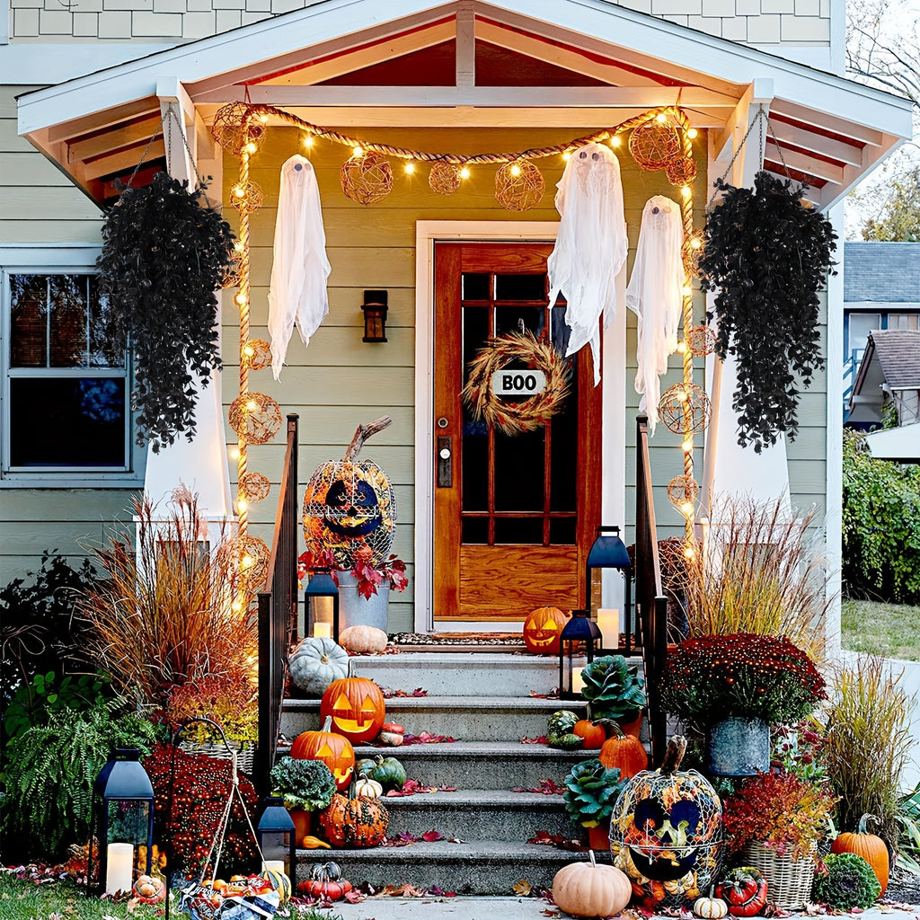 4pcs Artificial Black Eucalyptus Flowers Vine, Simulation Autumn Hanging Wall Rattan, UV Protection Plastic Plant, For Wedding Birthday Décor, Fall Halloween Thanksgiving Xmas Decor, Home Room Arch Garland Ceiling Decor