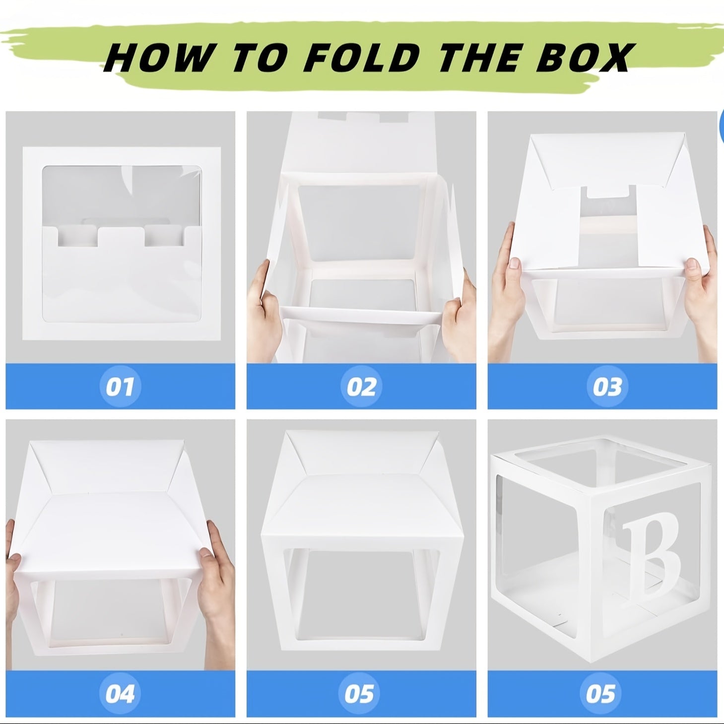 9.85-Inch White Transparent Youngsters Letter Gift Box - Elegant Square Balloon Box for Youngsters Showers, Birthdays & Gender Reveals (Balloons Not Included), Celebration Decoration | Modern Gift Box | Paperboard Constructio