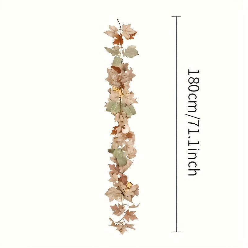 1pc, Fall Pumpkin Garland, 71.1 Inch Artificial Maple Leaf Pumpkin Berry Rattan Wreath With Pumpkins Maple Leaves Wreath For Wedding Thanksgiving Table Farmhouse Decor