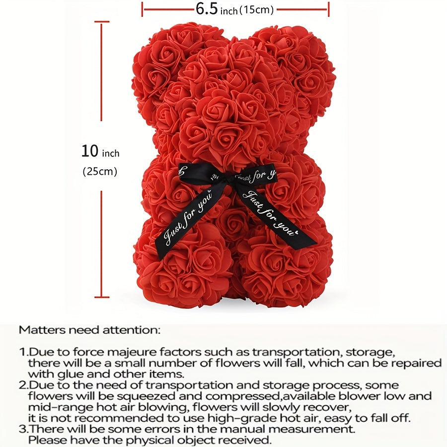 1pc, Artificial Rose Bear 9.84inch Artificial Foam Flower Terry Bear, Rose Bear Gifts For Mother Grandmother On Mother's Day, Perfect Gift For Valentine's Day, Anniversary, Wedding, Creative Gift For Birthday Christmas