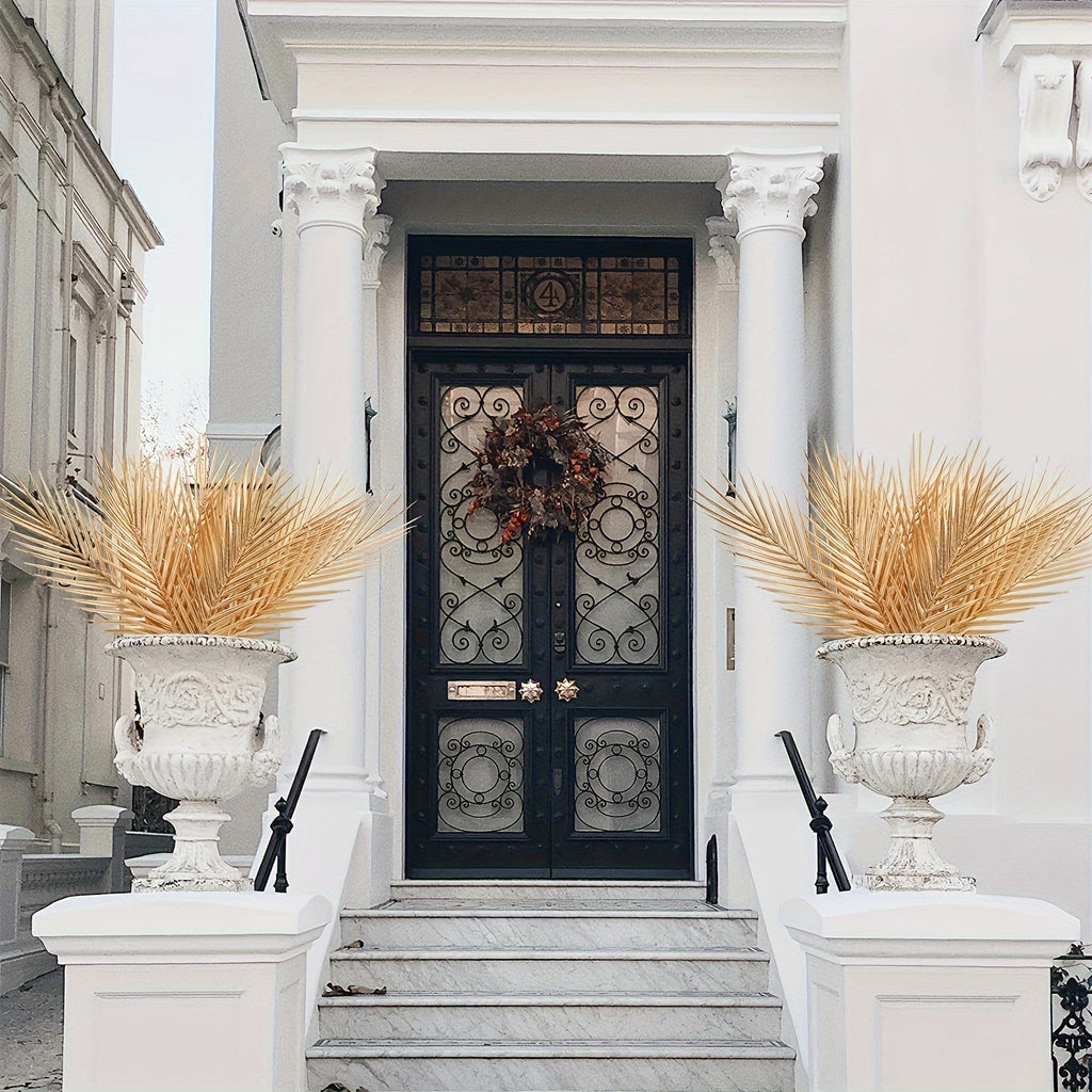 6pcs Golden Artificial Palm Leaves, 17" Fake Tropical Plant Faux Flowers For Indoor Outdoor Home Table Centerpiece Vase Filler Wedding Birthday Party  Halloween Gift