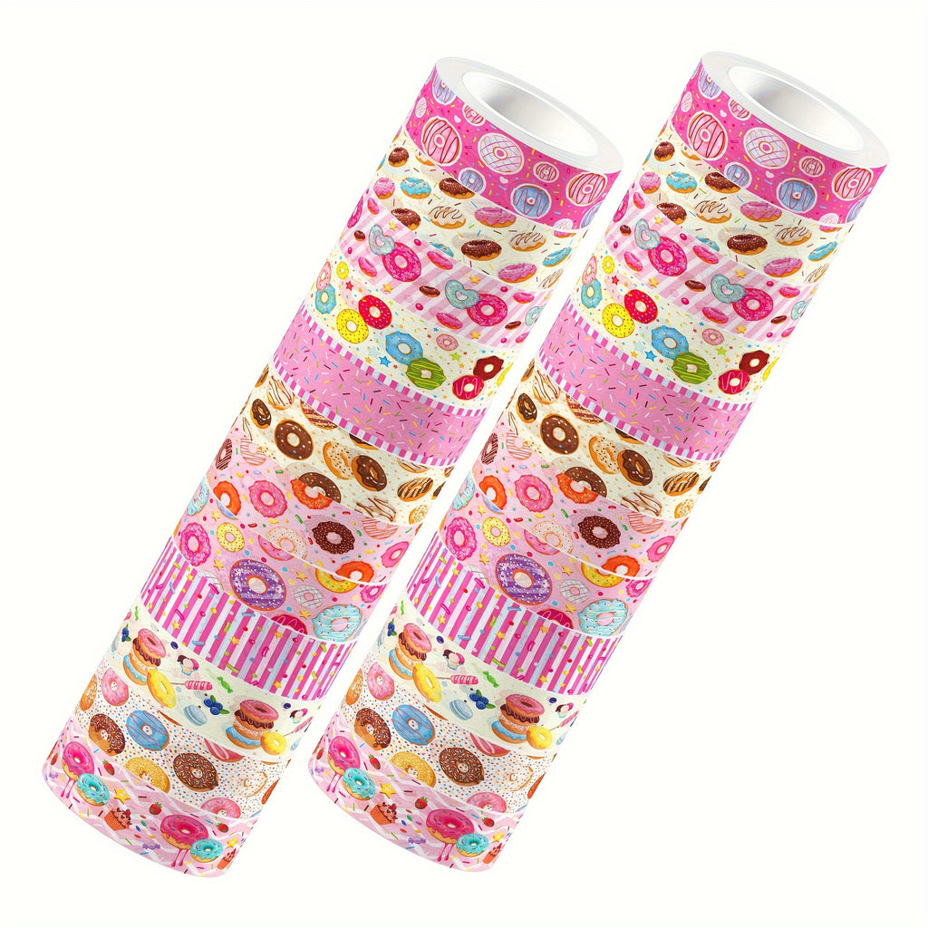 12 Rolls Sweet Donuts Washi Tape Masking Tape Decorative Paper Sticker for Scrapbook Journal DIY Craft Gift Wrapping
