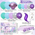 109pcs Mermaid Themed Background Cloth Balloon Tablecloth Set, Purple Mermaid Balloon Set, Mermaid Tail Balloons Arch Kit With Background Banner, Birthday Decorations Baby Shower Event And Party Supplies