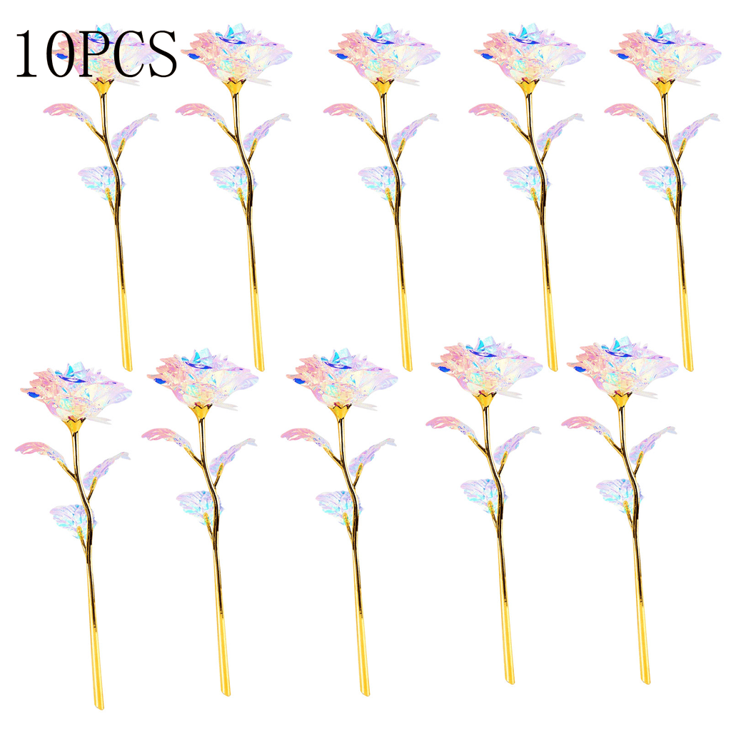 10pcs Rose Golden Crystal Artificial Rose Flowers - Exquisite Centerpieces for Wedding, Anniversary, Mother's Day, Christmas and Holiday Parties - Beautiful Gift Ideas with Romantic Ambiance