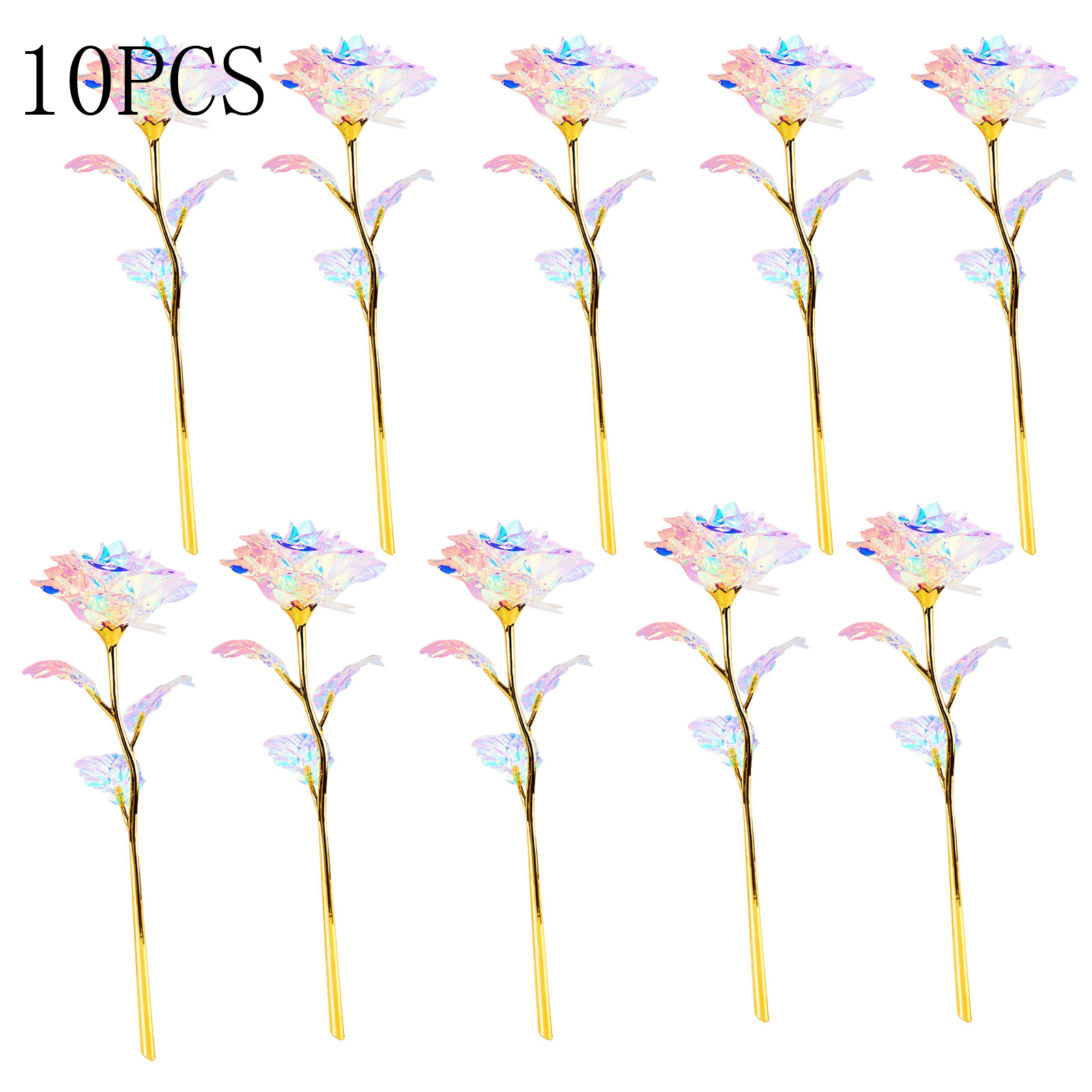 10pcs Rose Golden Crystal Artificial Rose Flowers - Exquisite Centerpieces for Wedding, Anniversary, Mother's Day, Christmas and Holiday Parties - Beautiful Gift Ideas with Romantic Ambiance