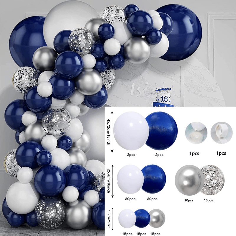 131pcs, Ink Blue Silvery White Balloon Arch Set 10 "' Birthday Wedding Party Background Decoration Party Supplies Required