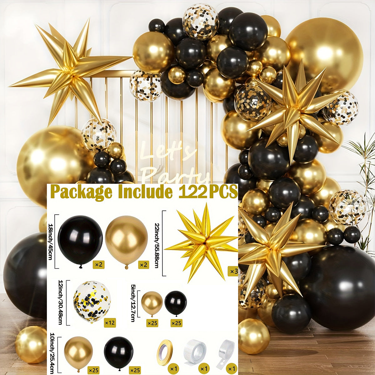 122pcs, Explosion Star Balloon Garland Arch Kit, Starburst Foil Balloon, New Year Decor, Wedding Decor, Birthday Decor, Anniversary Decor, Graduation Decor, Holiday Decor, Celebration Decor, Indoor Outdoor Decor