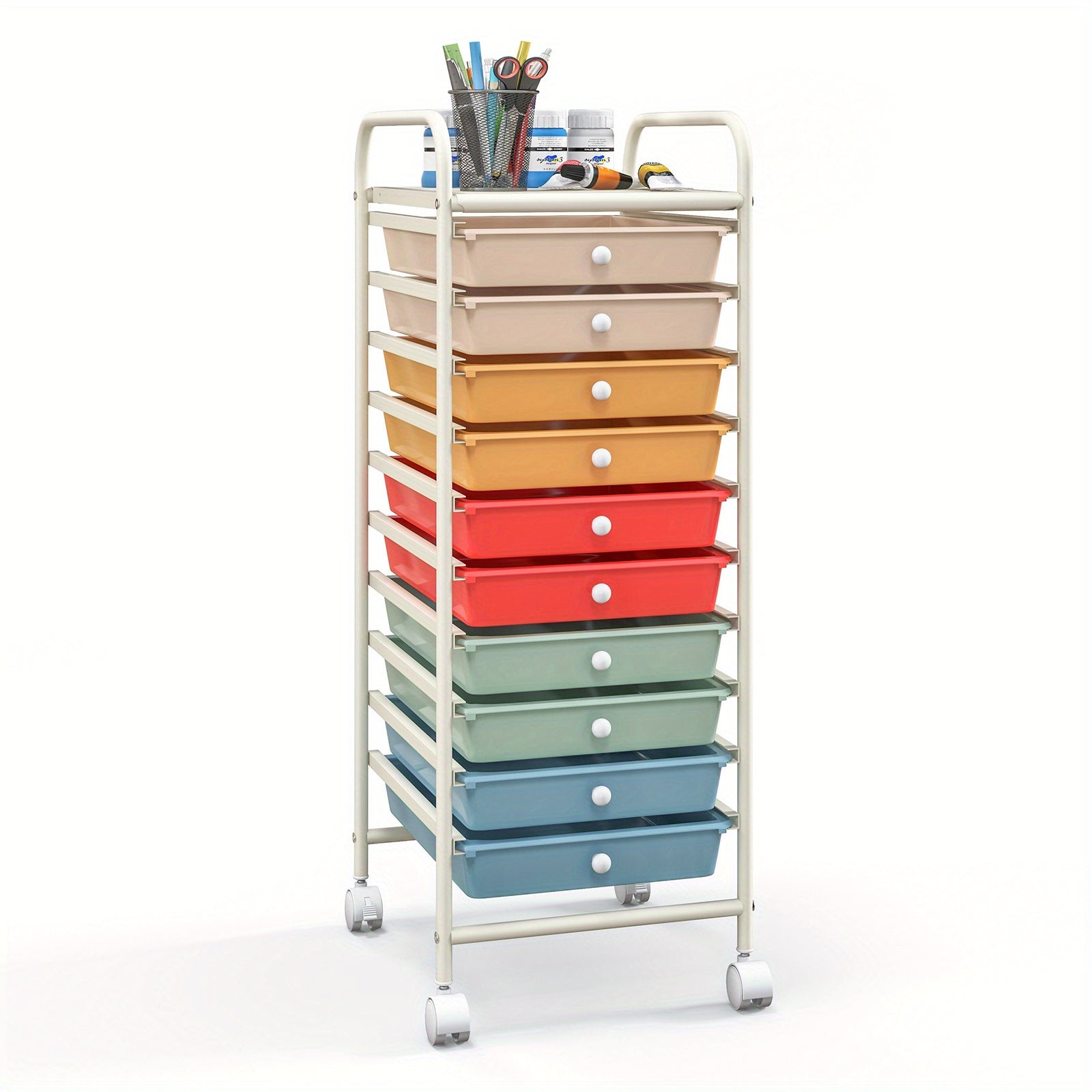 Safstar 10 Drawer Rolling Storage Cart Scrapbook Paper Office School Organizer Macaron