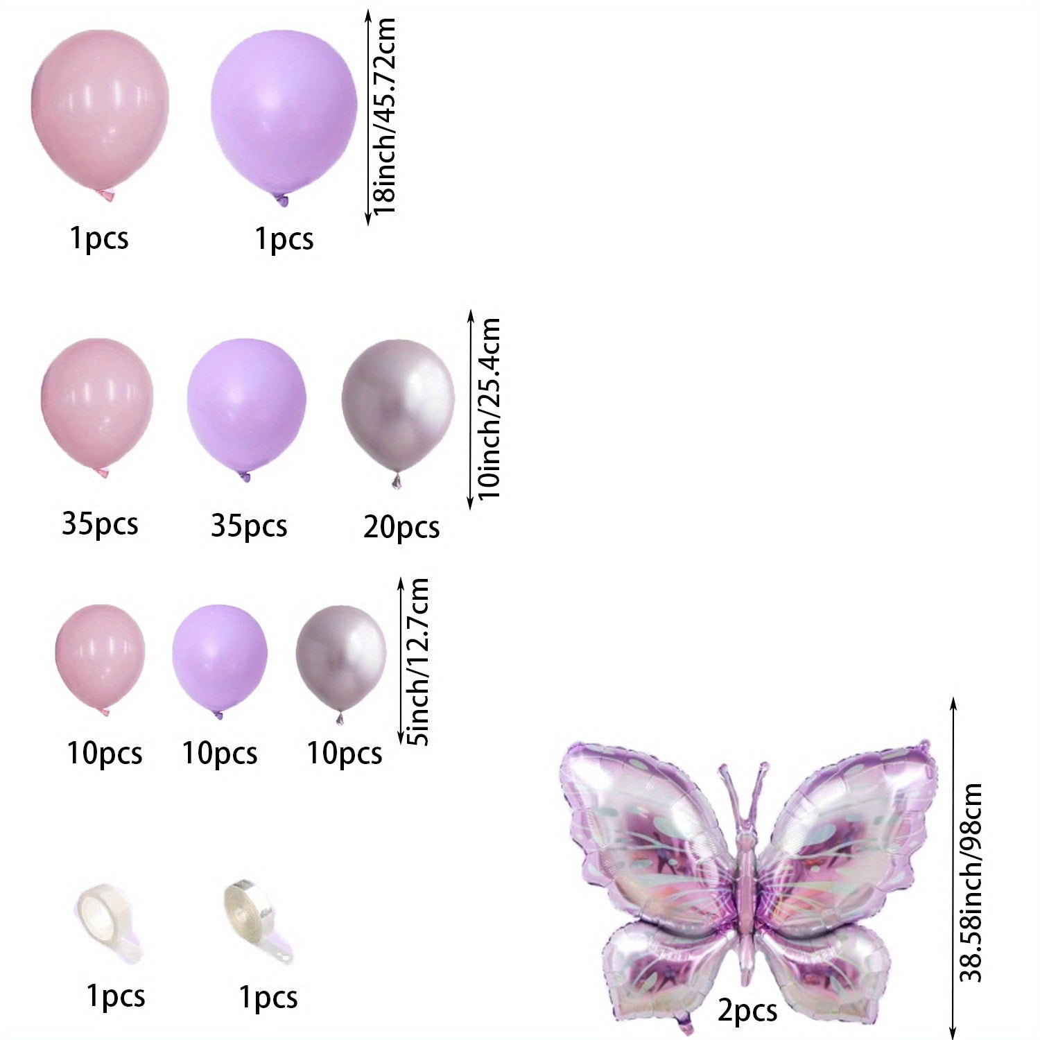 126pcs Butterfly Themed Balloon Garland Arch Kit - Purple Aluminum Film & Latex Balloons for Wedding, Bridal Shower, Birthday, Anniversary, Baptism Party Decorations - No Electricity Needed