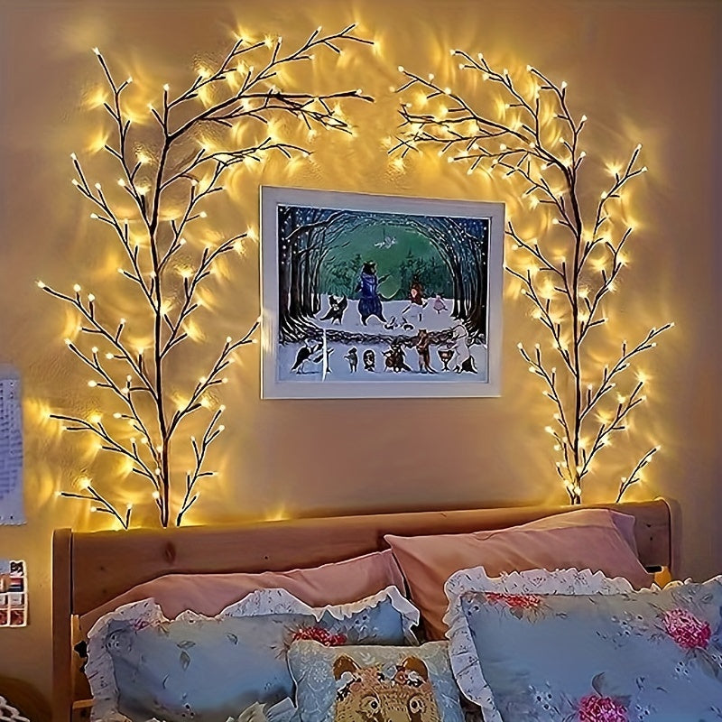 1pc Indoor Wall Decoration Artificial Plant Tree Branch Lamp, 96 LED Lit Willow Wall Lamp, For Bedroom Living Room Decoration Aesthetics Halloween Christmas Gift