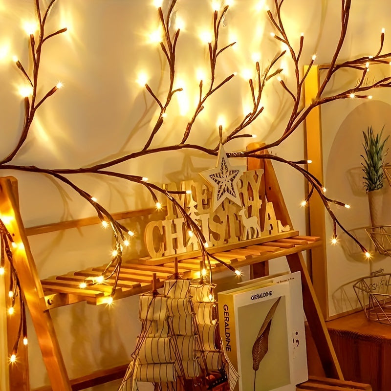 1pc Indoor Wall Decoration Artificial Plant Tree Branch Lamp, 96 LED Lit Willow Wall Lamp, For Bedroom Living Room Decoration Aesthetics Halloween Christmas Gift