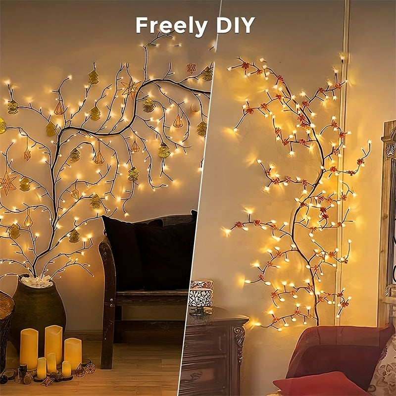 1pc Indoor Wall Decoration Artificial Plant Tree Branch Lamp, 96 LED Lit Willow Wall Lamp, For Bedroom Living Room Decoration Aesthetics Halloween Christmas Gift