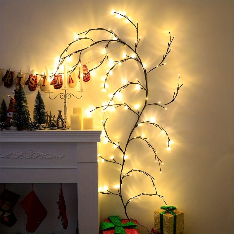 1pc Indoor Wall Decoration Artificial Plant Tree Branch Lamp, 96 LED Lit Willow Wall Lamp, For Bedroom Living Room Decoration Aesthetics Halloween Christmas Gift