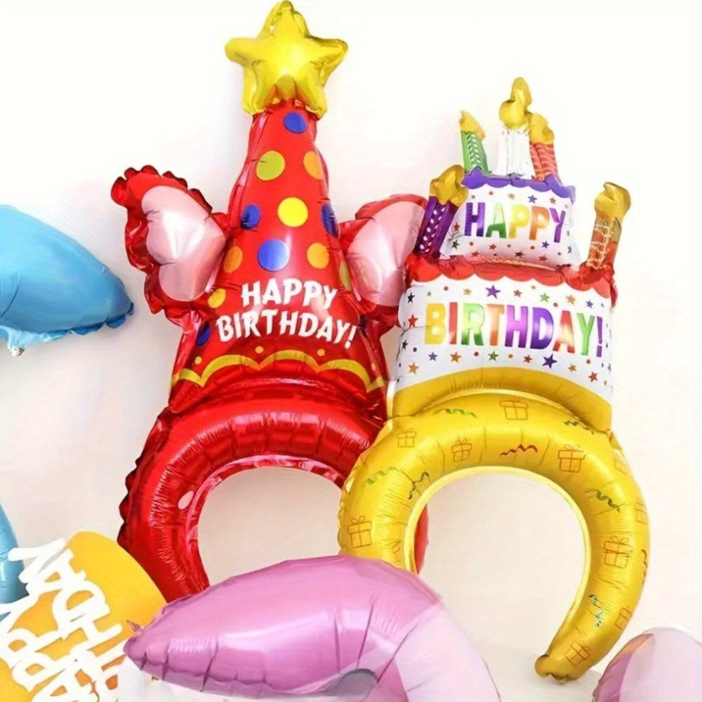 10pcs Aluminum film balloon birthday cap, aluminum film balloon headband set, birthday party headband, adult birthday balloon cap, party photo decoration, party atmosphere props