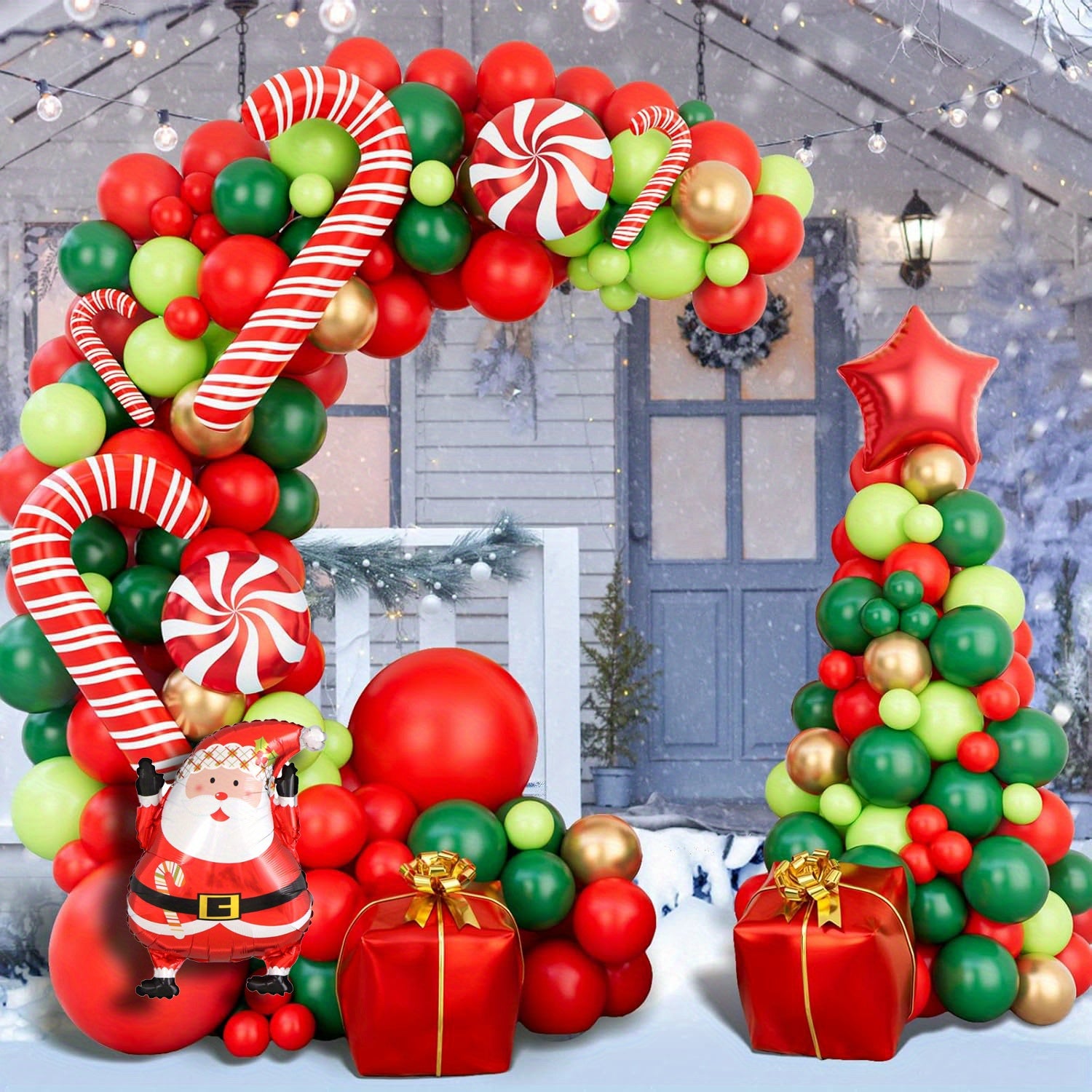 149pcs Christmas Balloon Arch Kit - Festive Red, Golden & Green Latex & Foil Balloons with Santa, Candy Canes & More - Perfect for Holiday Party Decorations