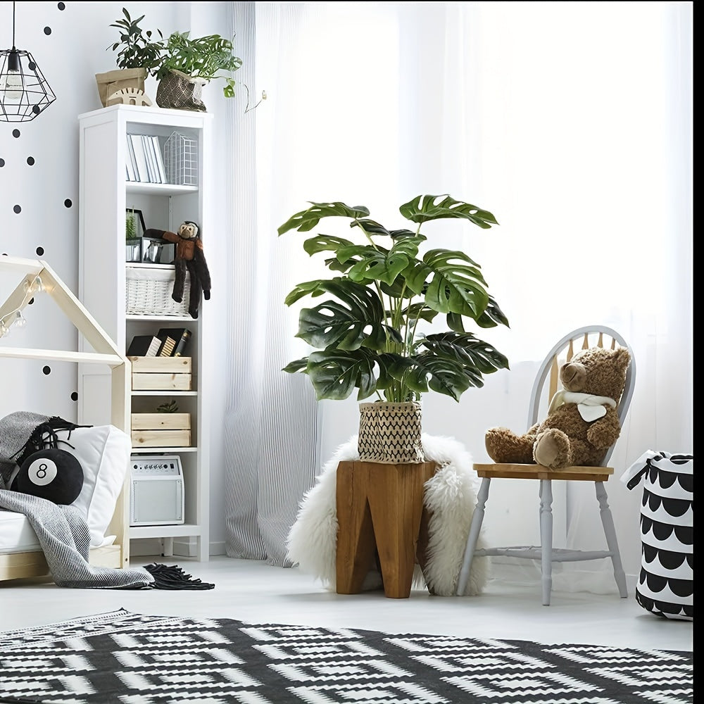 1pc Artificial Palm Tree Leaves Plant - Greenery Fake Tropical Plants, Artificial Monstera Tree Faux Fake Palm Fronds Plant - Plastic - Suitable for Spring Summer St. Patrick's Day Easter Decor - For Living Room Bedroom Home