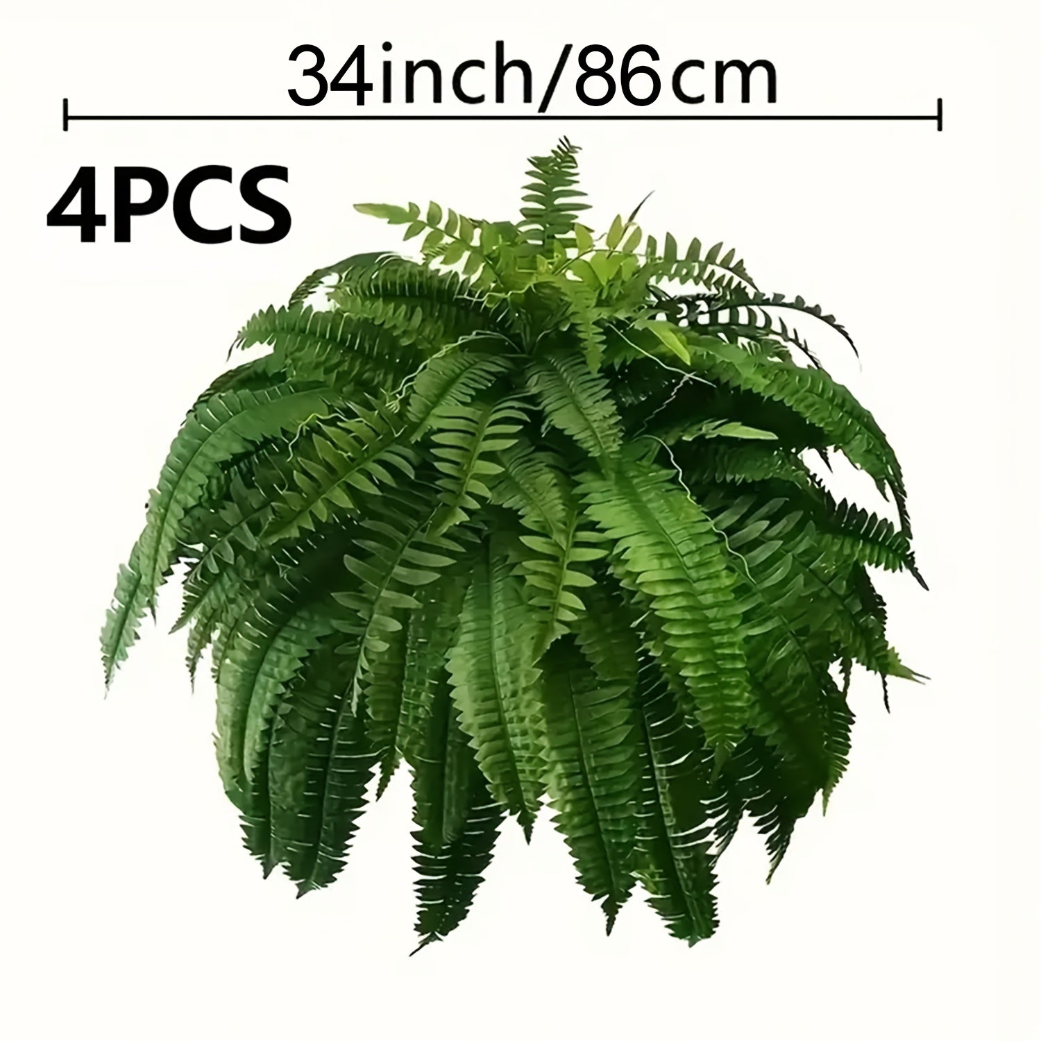 4 Large Boston Fern Greenery, 34-Inch Artificial Plant, Suitable for Outdoor Use, Home Office, Garden Porch Barn Decoration, Wedding Anniversary Festivals (Easter, Mother'S Day, Earth Day), Spring And Summer Display, Indoor A