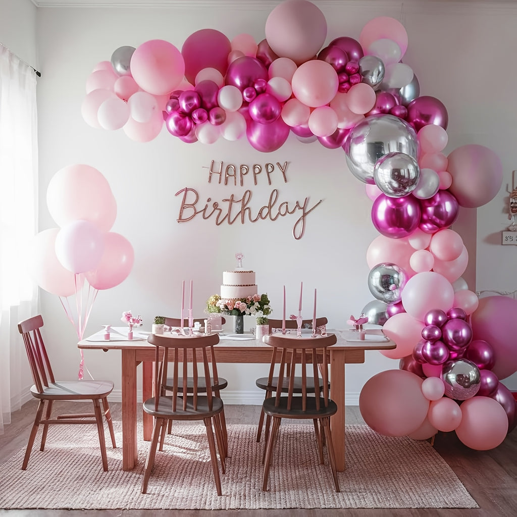 117pcs Pink & Silvery Balloon Arch Kit - Includes Pastel, Hot Pink & 4D Star Balloons for Princess Parties, Birthdays, Showers, Anniversaries, Weddings & Valentine's Day Decorations