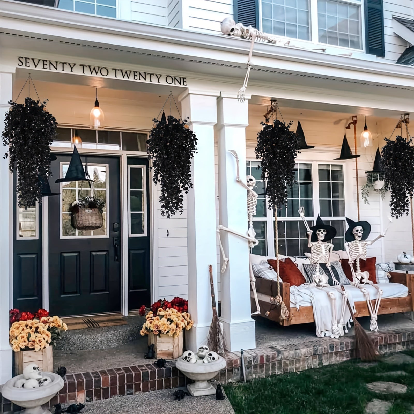 4pcs Artificial Black Eucalyptus Flowers Vine, Simulation Autumn Hanging Wall Rattan, UV Protection Plastic Plant, For Wedding Birthday Décor, Fall Halloween Thanksgiving Xmas Decor, Home Room Arch Garland Ceiling Decor