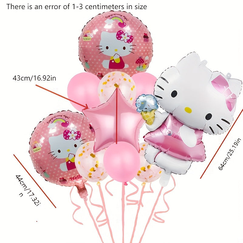 10pcs Vibrant Hello Kitty Balloon Set - Dazzling Golden Metallic & Soft Pastel Macaron Colors, Inflatable, Reusable, and Long-Lasting - Perfect for Birthday, Anniversary, Graduation, Wedding Celebrations and Themed Parties