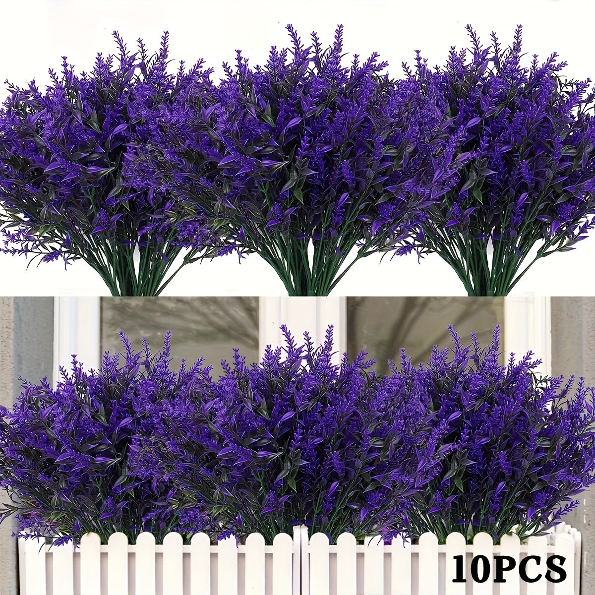 10 Bundle UV Resistant Artificial Lavender Flowers - Fadeless Faux Silk Plants for Outdoor & Indoor - Durable Hanging Planter Decor, Perfect for Garden, Porch, Window Box, Home, Kitchen, Office, and Wedding