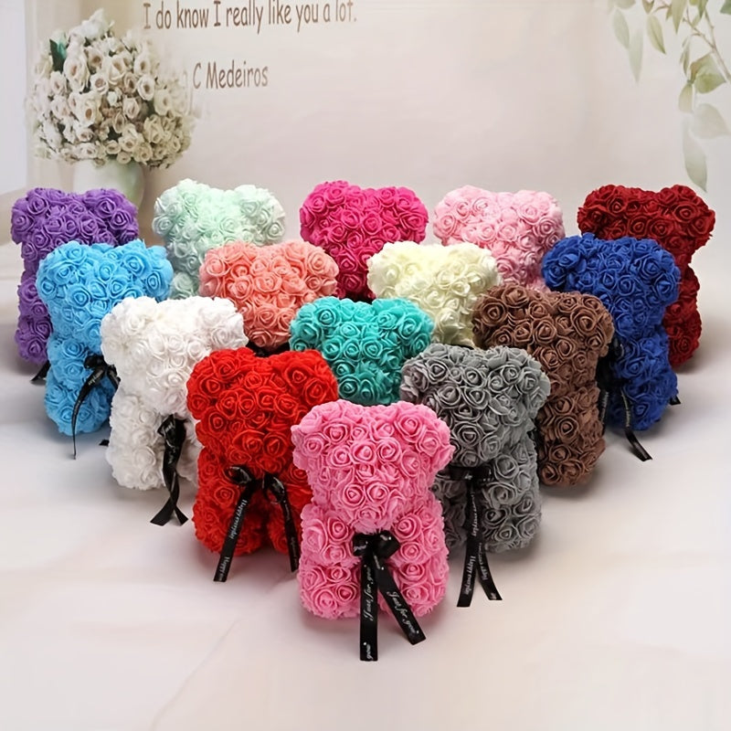 1pc, Artificial Rose Bear 9.84inch Artificial Foam Flower Terry Bear, Rose Bear Gifts For Mother Grandmother On Mother's Day, Perfect Gift For Valentine's Day, Anniversary, Wedding, Creative Gift For Birthday Christmas
