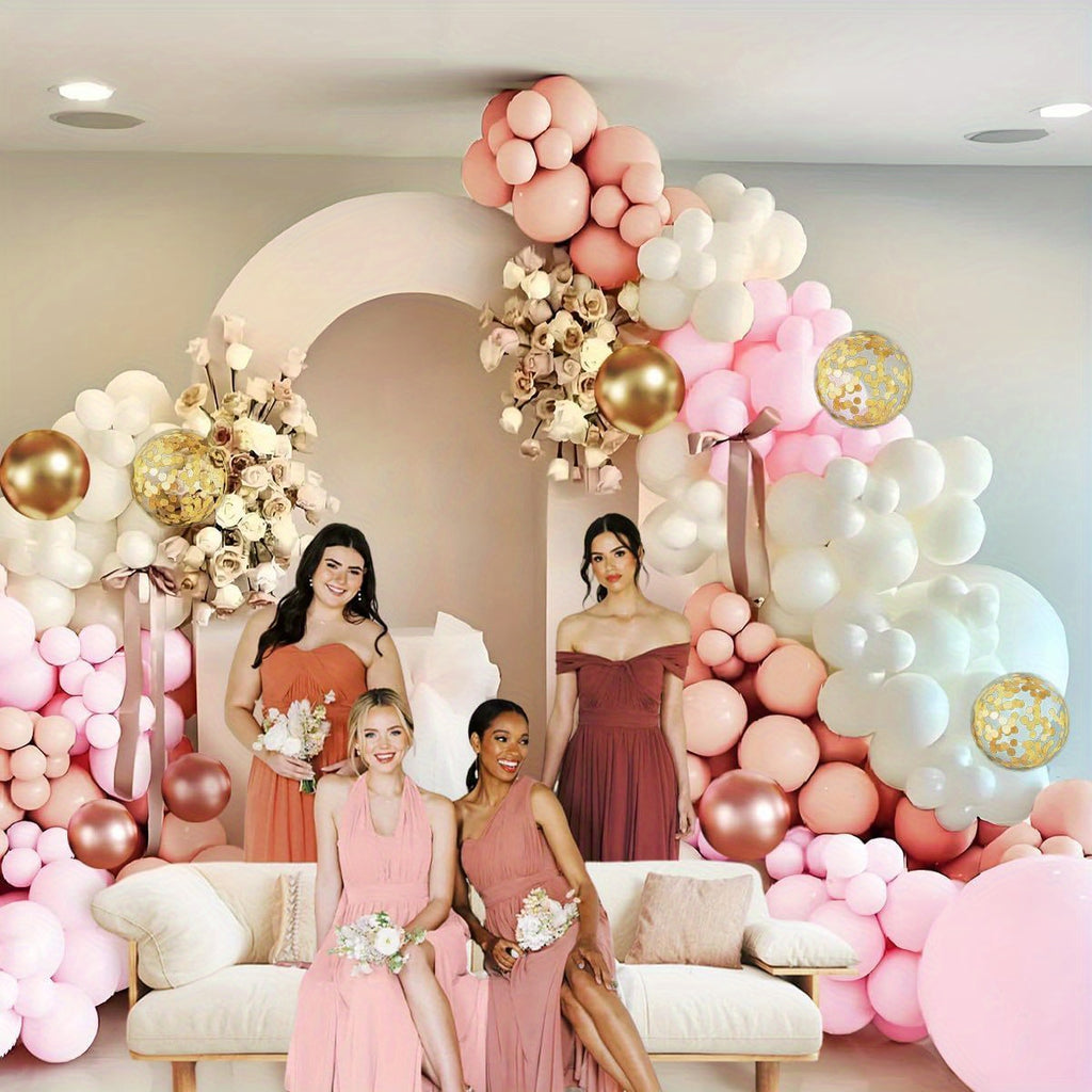 Rose Golden Balloon Garland Kit, 130pcs Nude Pink Golden & White Balloons With Confetti For Wedding, & Bridal Shower Decorations, Girl Birthday Party Decor