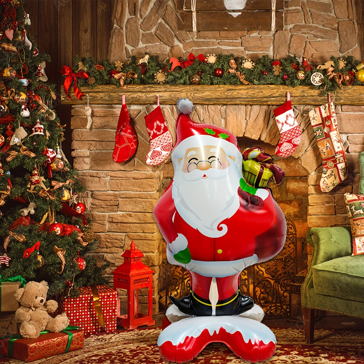 1pc New Extra Large Standing Santa Claus Foil Balloon, Christmas Holiday Indoor And Outdoor Party Decoration, Suitable For Christmas New Year Birthday Supplies Easter Gift
