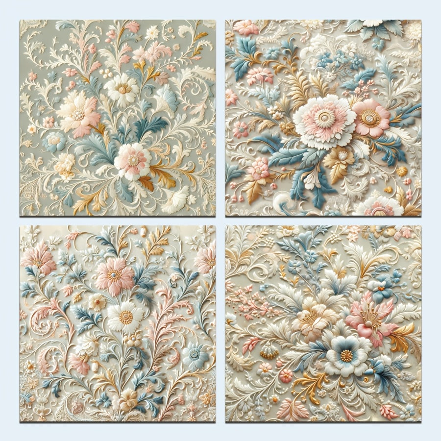 12/24/36/48 Sheets 3D Embossed Floral Scrapbook Paper Pad, 12x12 Inch Decorative Craft Cardstock for DIY Card Making, Art Projects & Background Supplies