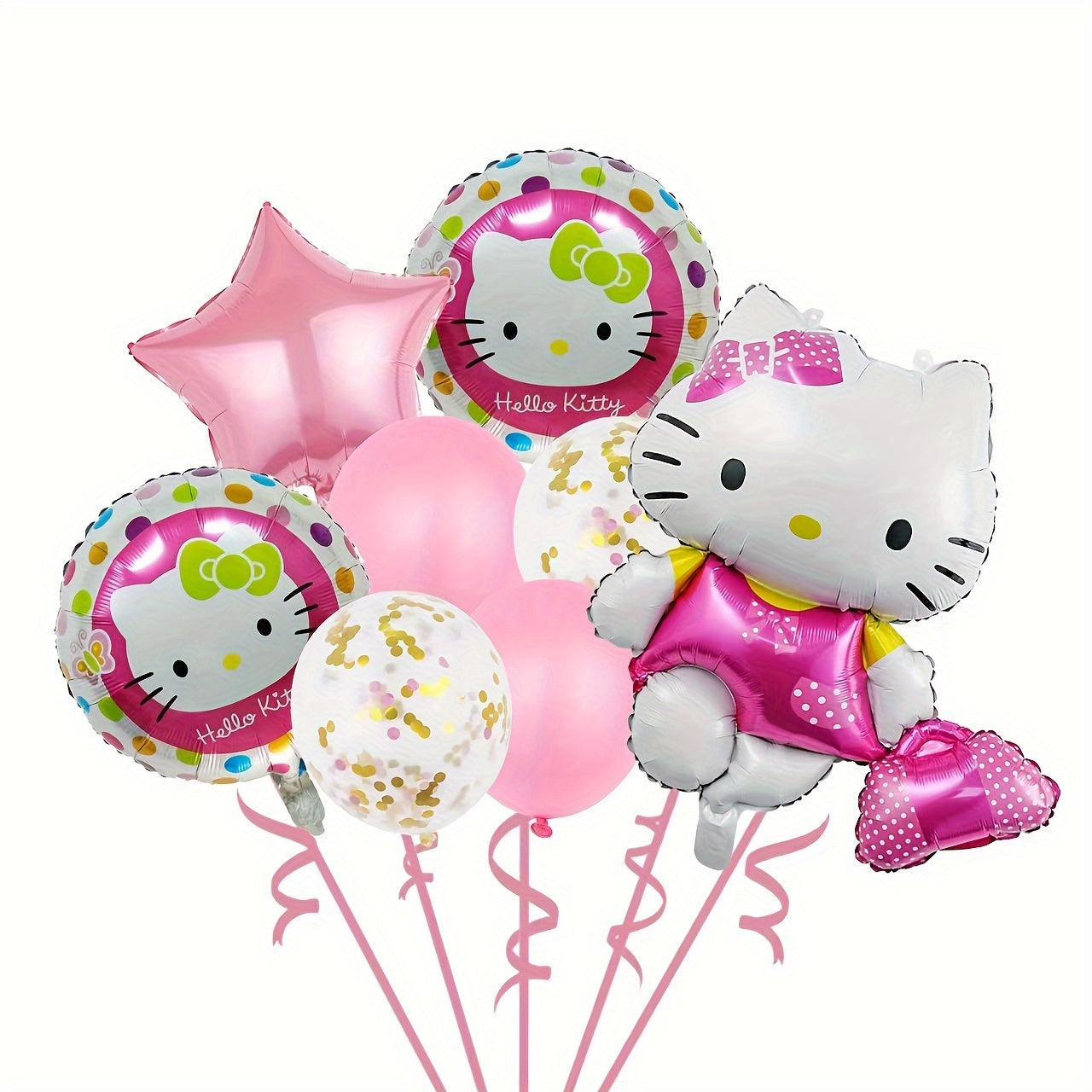 10pcs Vibrant Hello Kitty Balloon Set - Dazzling Golden Metallic & Soft Pastel Macaron Colors, Inflatable, Reusable, and Long-Lasting - Perfect for Birthday, Anniversary, Graduation, Wedding Celebrations and Themed Parties
