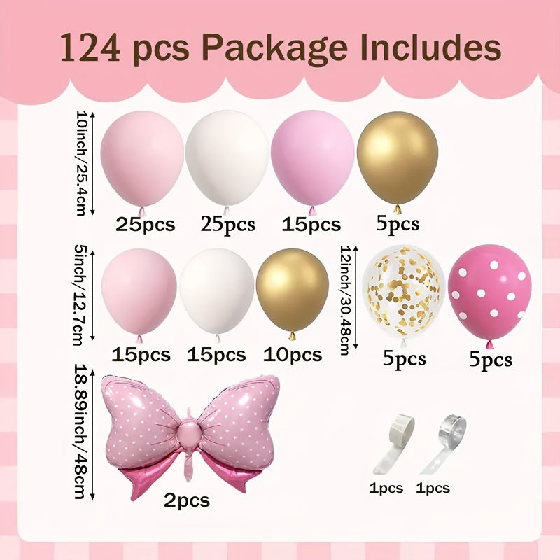 Pink Balloon Arch Set, Pink Bow, Metallic Golden Sequin Balloon, Polka Dot Balloon, 124pcs, for Proposal, Wedding Decoration, Baptism Shower Ceremony, Holiday Celebration, Birthday Party Decoration, Etc. Helloween Christmas