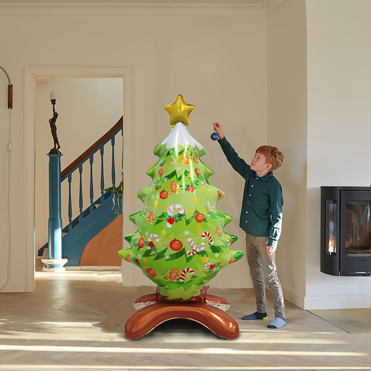 1pc New Large Standing Star Christmas Tree Foil Balloon, Christmas Holiday Indoor And Outdoor Party Decoration, Suitable For Christmas, New Year, And Birthday Supplies