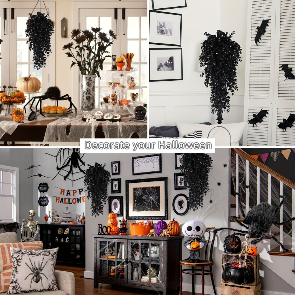 4pcs Artificial Black Eucalyptus Flowers Vine, Simulation Autumn Hanging Wall Rattan, UV Protection Plastic Plant, For Wedding Birthday Décor, Fall Halloween Thanksgiving Xmas Decor, Home Room Arch Garland Ceiling Decor