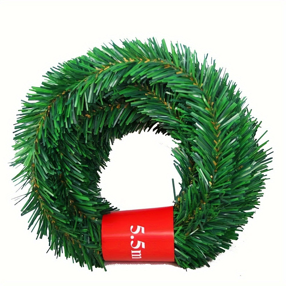 1pc, 216.54inch Pine Christmas Garland Decorative Green Artificial Xmas Tree Rattan Banner Party Plastic Pendant Tinsel Hanging Decoration