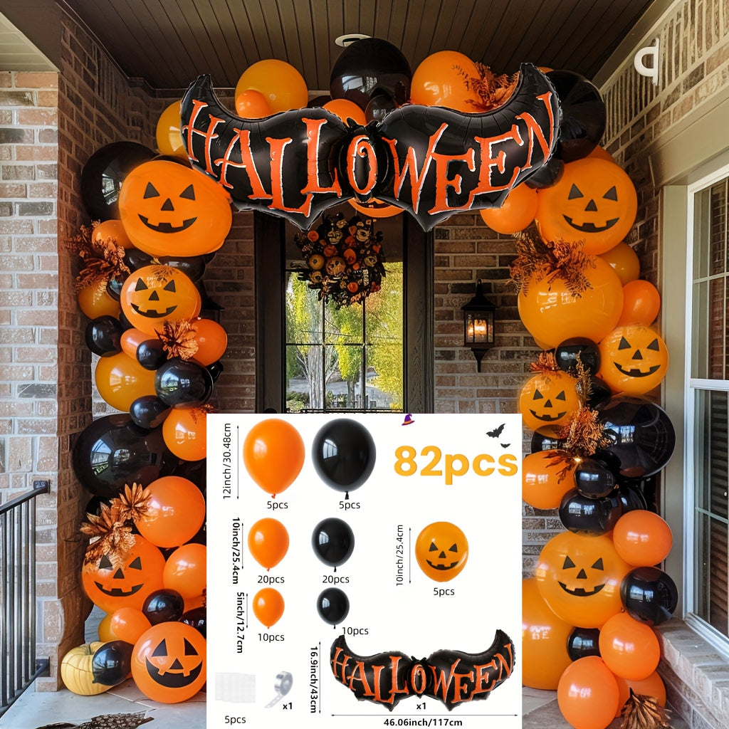 [Halloween Balloon Set] 82pcs Halloween Balloon Set | Black and Orange Latex Balloons for Horrible Party Decorations, Indoor and Outdoor Celebrations, Festive, Thanksgiving, Room, Atmosphere Decorations