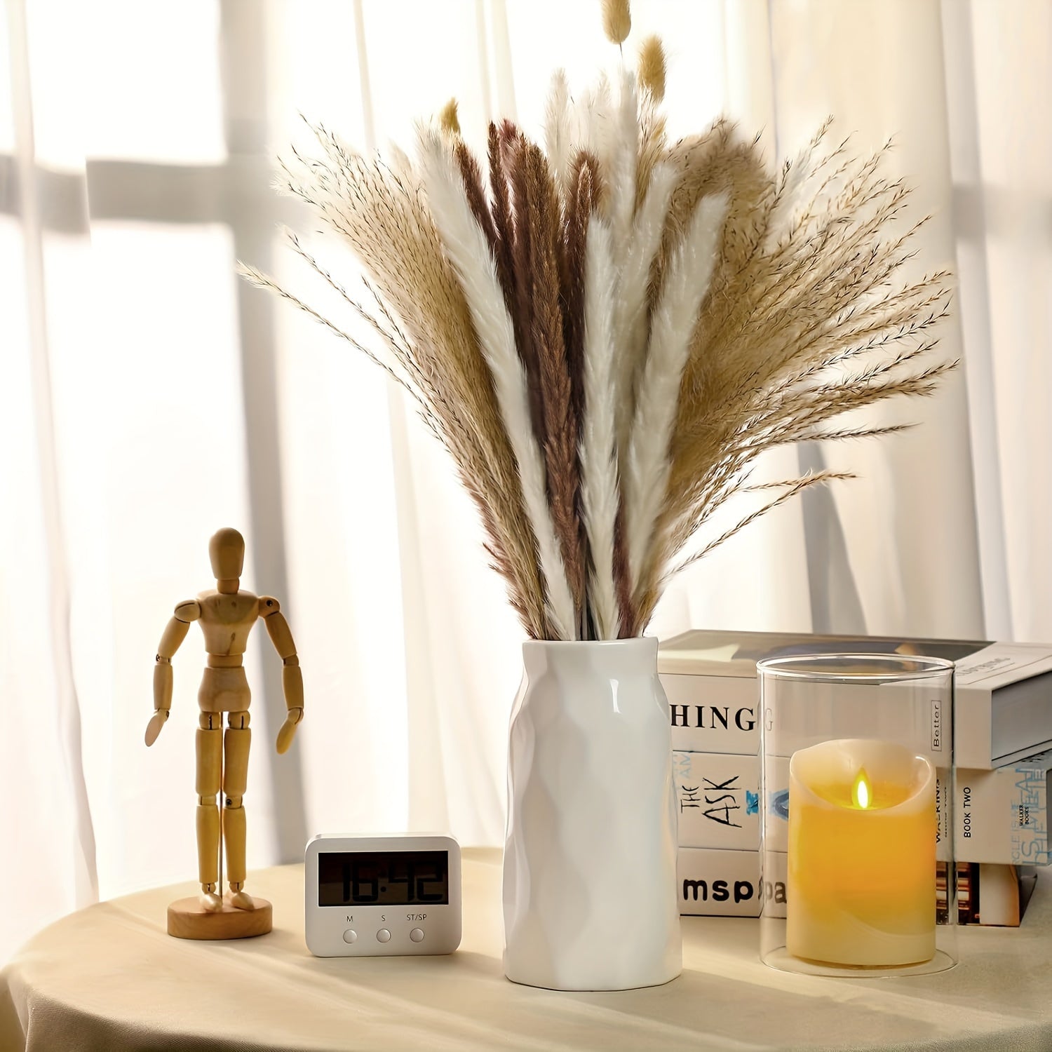 200pcs Artificial Pampas Grass Bundle - Includes 50 Decorations, 30 Natural Dried Feather Grass, 120 Natural Rabbit Tail Grass for Bohemian Table, Country Parties, Shower Decor, Wedding Party, and Home Decor