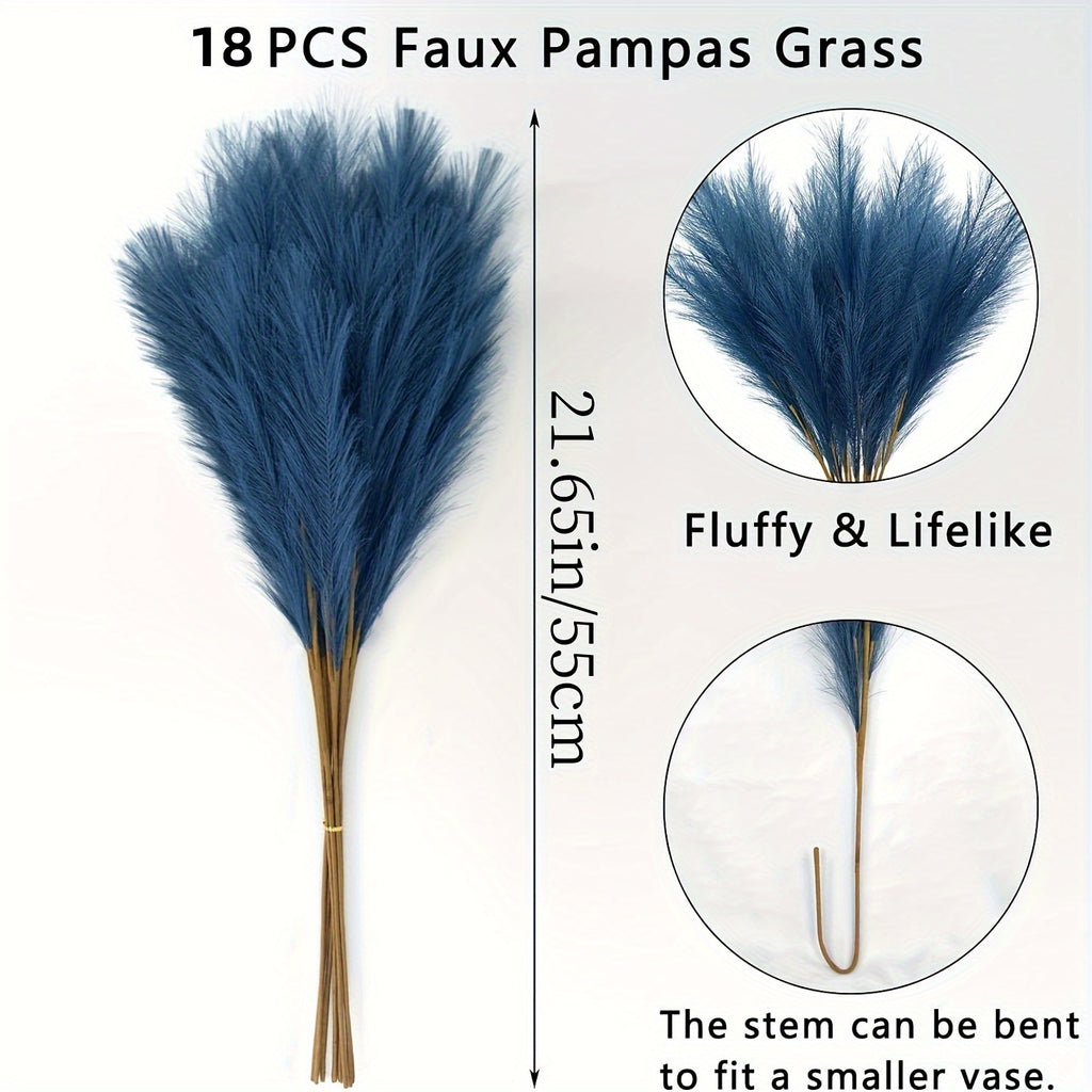18pcs Artificial Plant Pampas Grass, 21.6in/55cm Faux Plant Vase Flower Arrangement, Fall Family Kitchen Bohemian Decoration Festival Wedding Party Decoration Atmosphere Props